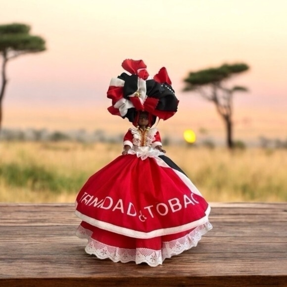 Trinidad & Tobago National Costume Doll 13" Vintage Caribbean Folk Art VG